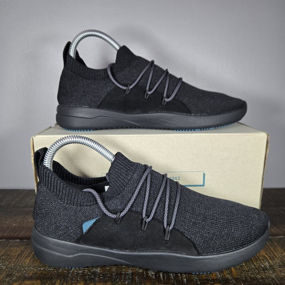 Vessi Women's Black Knit Slip-On Sneakers with Gray Laces